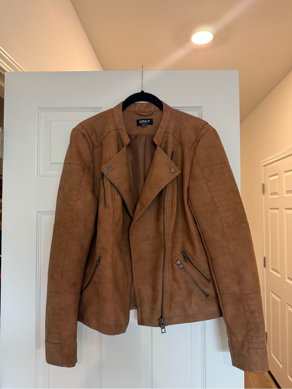 ONLY Tan Suede Moto Jacket for Women